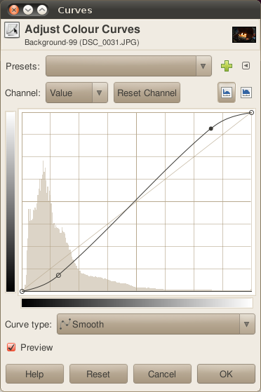 GIMP curves dialog