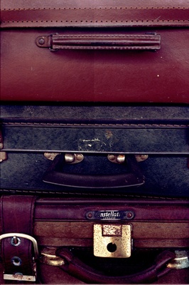 Stack of old suitcases.