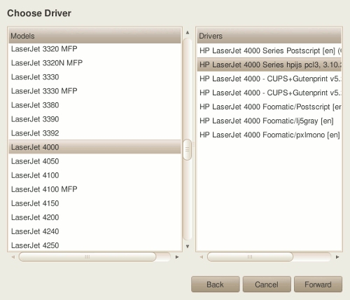 Select the hpijs driver