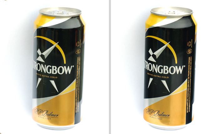Can of Strongbow, with and without polarising filter.